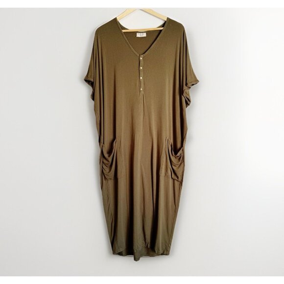 Dwell & Slumber Women Cocoon Caftan Maxi Dress Size M/L Green Lagenlook Comfy - Picture 1 of 8